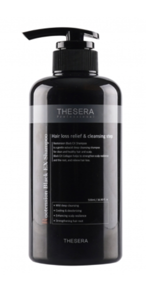 THESERA ROOTENSION BLACK EX SHAMPOO I Spēcīgas iedarbības šampūns pret matu izkrišanu, 500 ml
